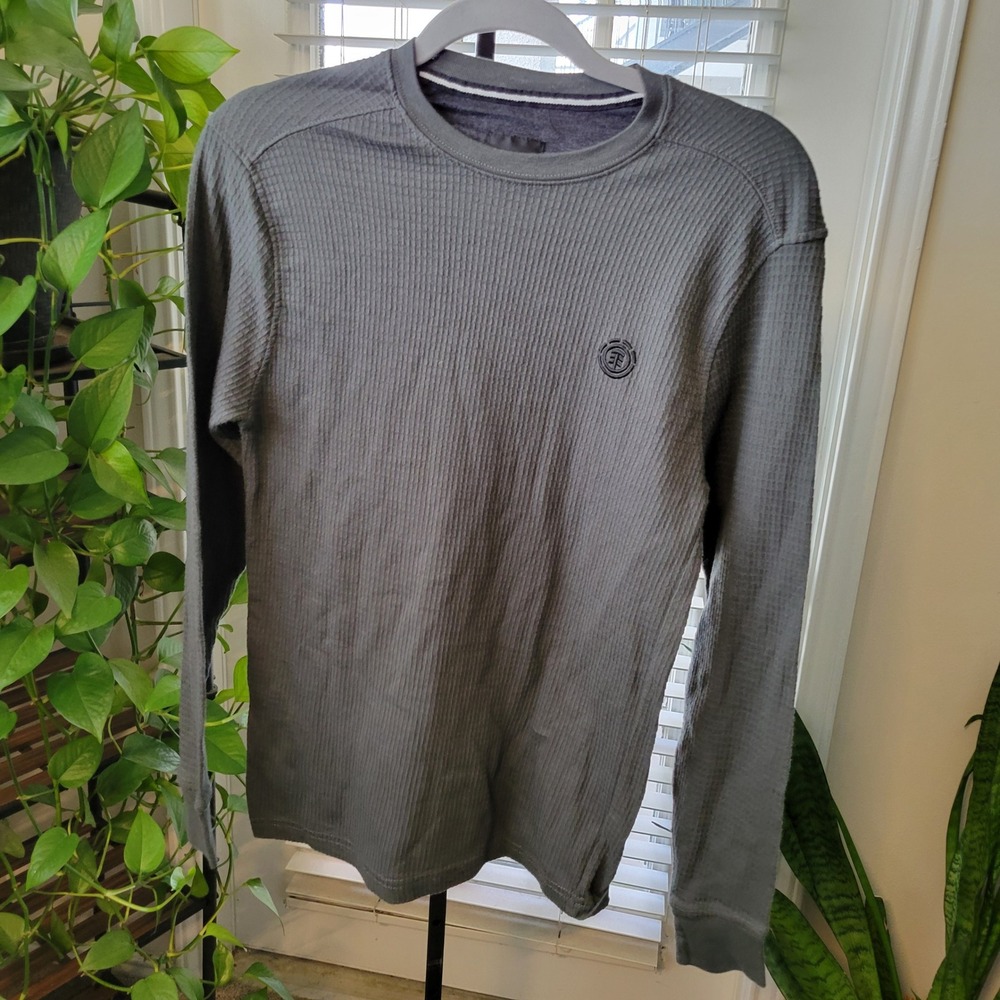 Element Mens Gray Waffle Knit Thermal Long Sleeve Shirt Size Large Skateboarding